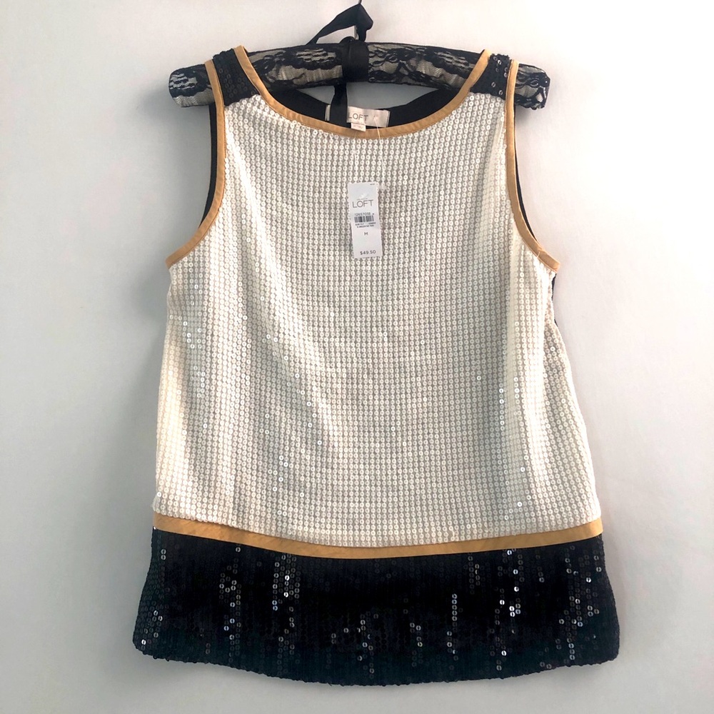 Anne Taylor sequins sleeveless top black white Medium